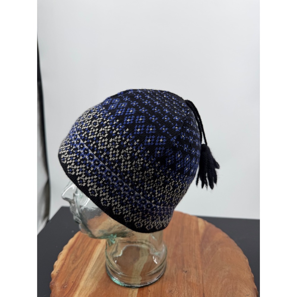 Merkley Headgear Fair Isle Beanie Women One Size Blue Black Wool Tassel Hat